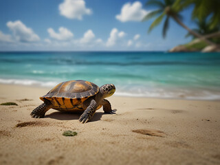 Sea Turtle on a Tropical Beach