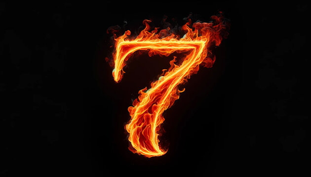 炎エフェクトと数字の7テキスト