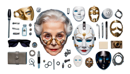 elderly cyborg mask ethics lady portrait grotesque artificial intelligence moral ethical issue star war character free digital art artwork older female ugly face green screen cloak eye alien head
