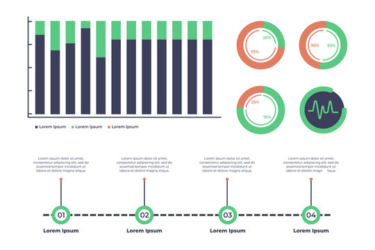 Modern data statistic visualization illustration template. Dynamic graphs and charts infographic for presentation. Marketing, research, seo, strategy