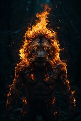 A fiery mane on a lion. Generative AI