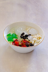 sweet ice dessert in bowl, es campur
