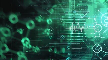 Technology background of a digital health interface in cyber color, designed as a template background with generous space for text