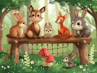 Cute animals in the forest.