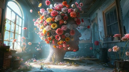 Flowers in the abandoned room.
