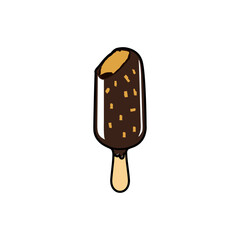 frozen chocolate ice cream with bitten almonds vector illustration