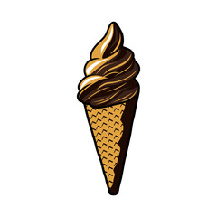 creamy chocolate color ice cream cone vector illustration
