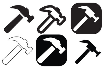 Set of hammer icon on white background