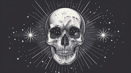 A dark and mysterious skull, surrounded by stars and emanating light