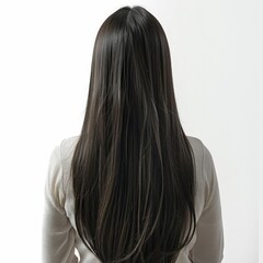 Naklejka premium The back of a girl with long hair on white background, Smooth and shiny hair.