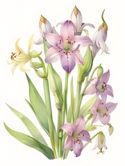 Naklejka premium Anthericum Flower Watercolor Plant Nature Art 