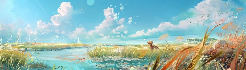 Illustrate a childrens storybook featuring a fictional adventure set in a seagrass meadow, combining entertainment with educational messages about the importance of preserving marine ecosystems