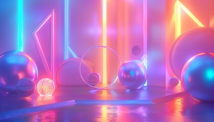 Futuristic neon abstract background with a glowing outline, 3d shape white neon glowing effect.
