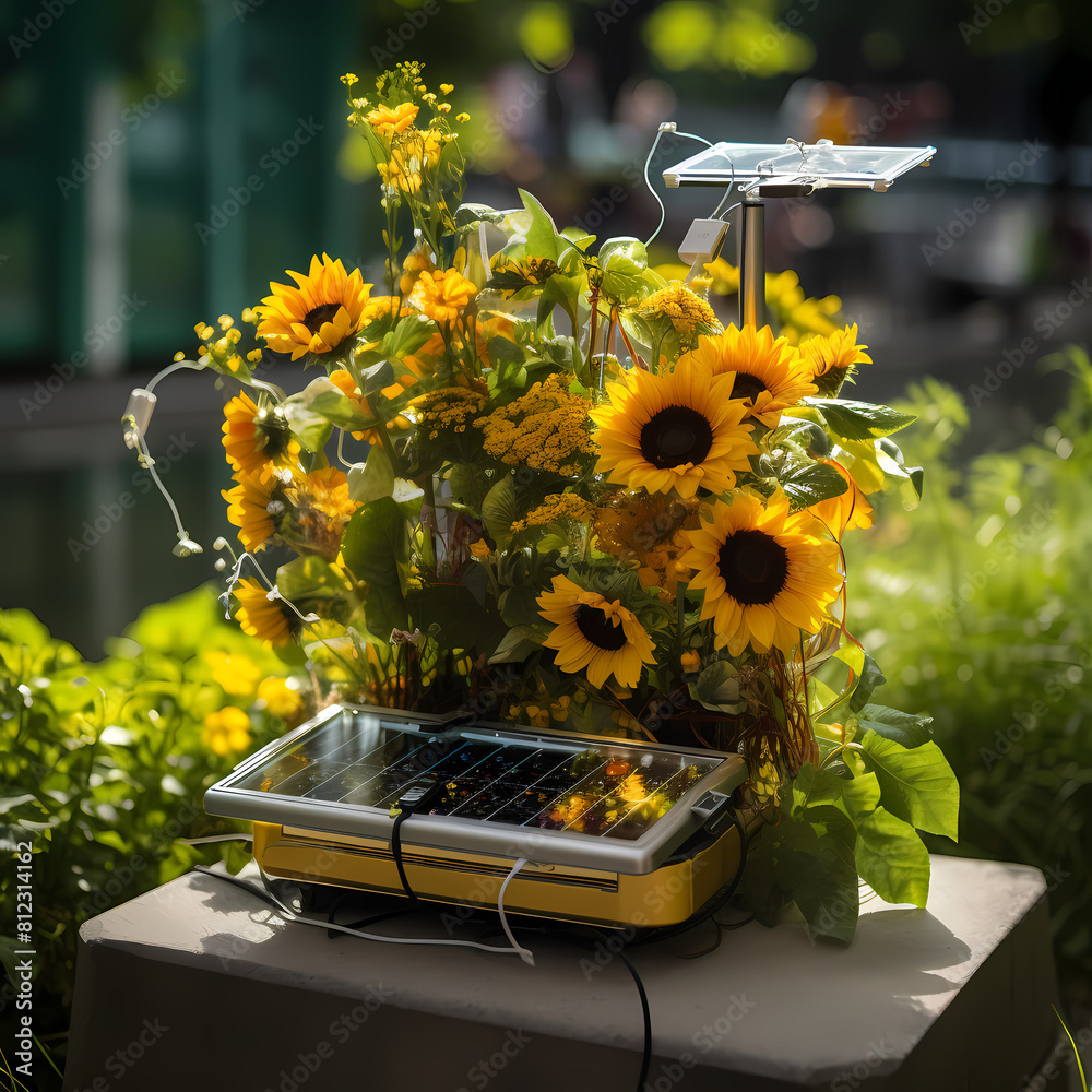 Wall mural Solar-powered flower charging station