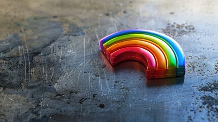 Colorful 3D rainbow on scratched metal surface