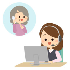 コールセンターで笑顔で対応する女性担当者