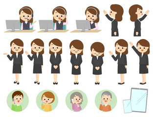 問い合わせなどの案内をする女性と人々のセット