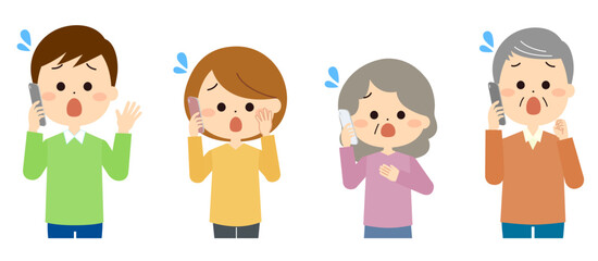 スマートホンで焦っている人々のセット