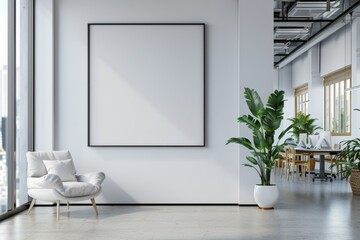 Office Interior with Blank White Poster Mockup created with Generative AI