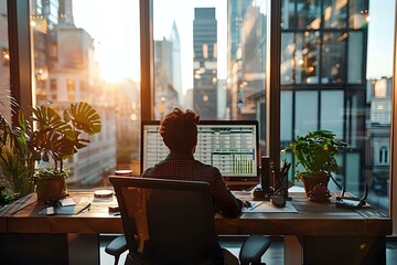 Fototapeta premium Modern Desk of a Commercial Loan Officer in Financial Industry