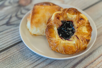 Danish pastry and chocolate croissant ready to eat