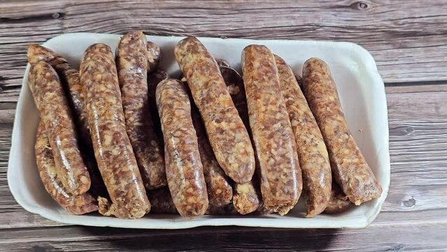 Middle Eastern raw fresh beef sausage, Egyptian sausages. it is a dry, spiced sausage either beef or lamb consumed in Middle East, uncooked meat ready to be cooked in different Eastern cuisines