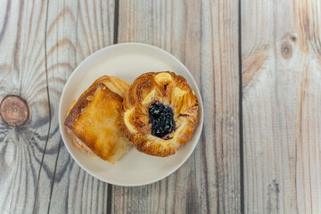 Danish pastry and chocolate croissant ready to eat