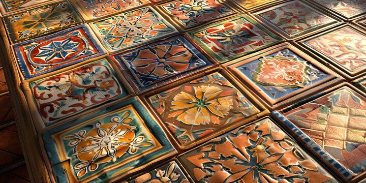 Mediterranean Masterpiece: A desk with Spanish or Italian flair, featuring terracotta tiles, a tile mural
