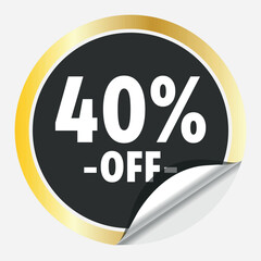 40% off, selo de desconto para  vendas, selo preto e dourado, fundo transparente