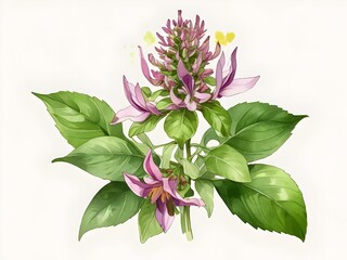Basil Flower Watercolor Plant Nature Art
