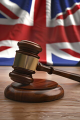 Symbolic Representation of the UK Criminal Law - Gavel in front of the United Kingdom Flag