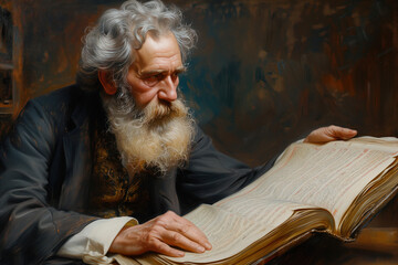 Torah is read in synagogue by an Orthodox Jew on Shabbat AI Generative