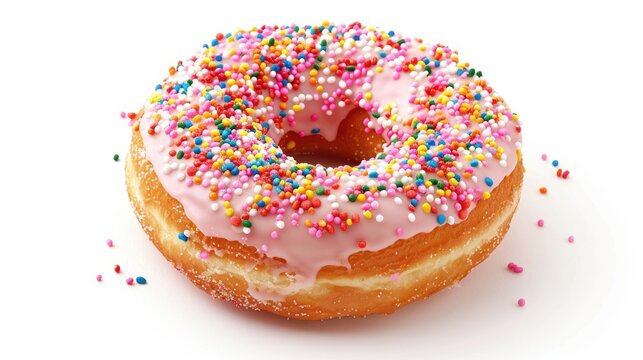 Doughnut with sprinkles on a white background
