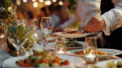 Obraz premium Chef creating flounder dishes during a classical music concert harmonious blend