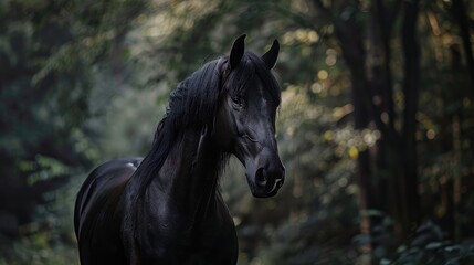 Beautiful dark horse portrait in natural setting