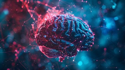 Fototapeta premium Big data and artificial intelligence concept. Machine learning and cyber mind domination concept in form of women face on dark blue technology background, 3d illustration