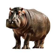Fototapeta premium A photo of a lone hippopotamus standing on a white background