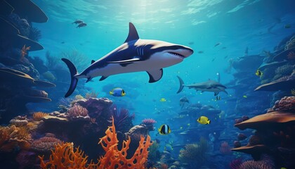 The Orcinus Orca in the ocean, portrait of Orca hunting prey in the underwater