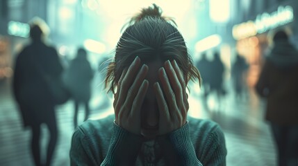 Solitary Anguish Amid the Crowd A Conceptual Portrait of Emotional Vulnerability