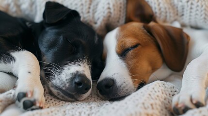cute two happy dog sleeping together. generative AI