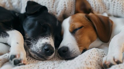 Obraz premium cute two happy dog sleeping together. generative AI