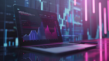 Concept with laptop computer, charts diagrams, graphs and place for text