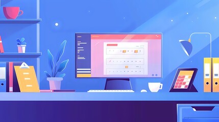 Detailed Illustration of Accounting Technician's Personalized Workspace