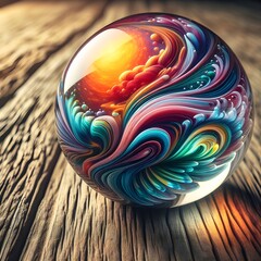 Colorful blown glass paperweight.