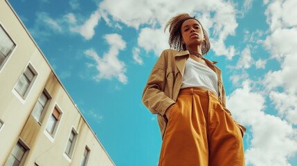 Fototapeta premium Fashionable young person in stylish streetwear.