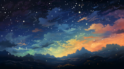 A vibrant illustration of the night sky illustration abstract decorative painting