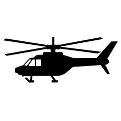 a helicopter vector silhouette, in black colour, against a white background