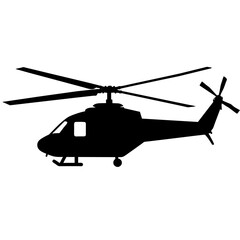 a helicopter vector silhouette, in black colour, against a white background