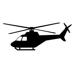 a helicopter vector silhouette, in black colour, against a white background