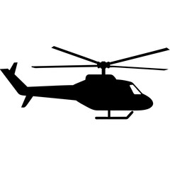 a helicopter vector silhouette, in black colour, against a white background